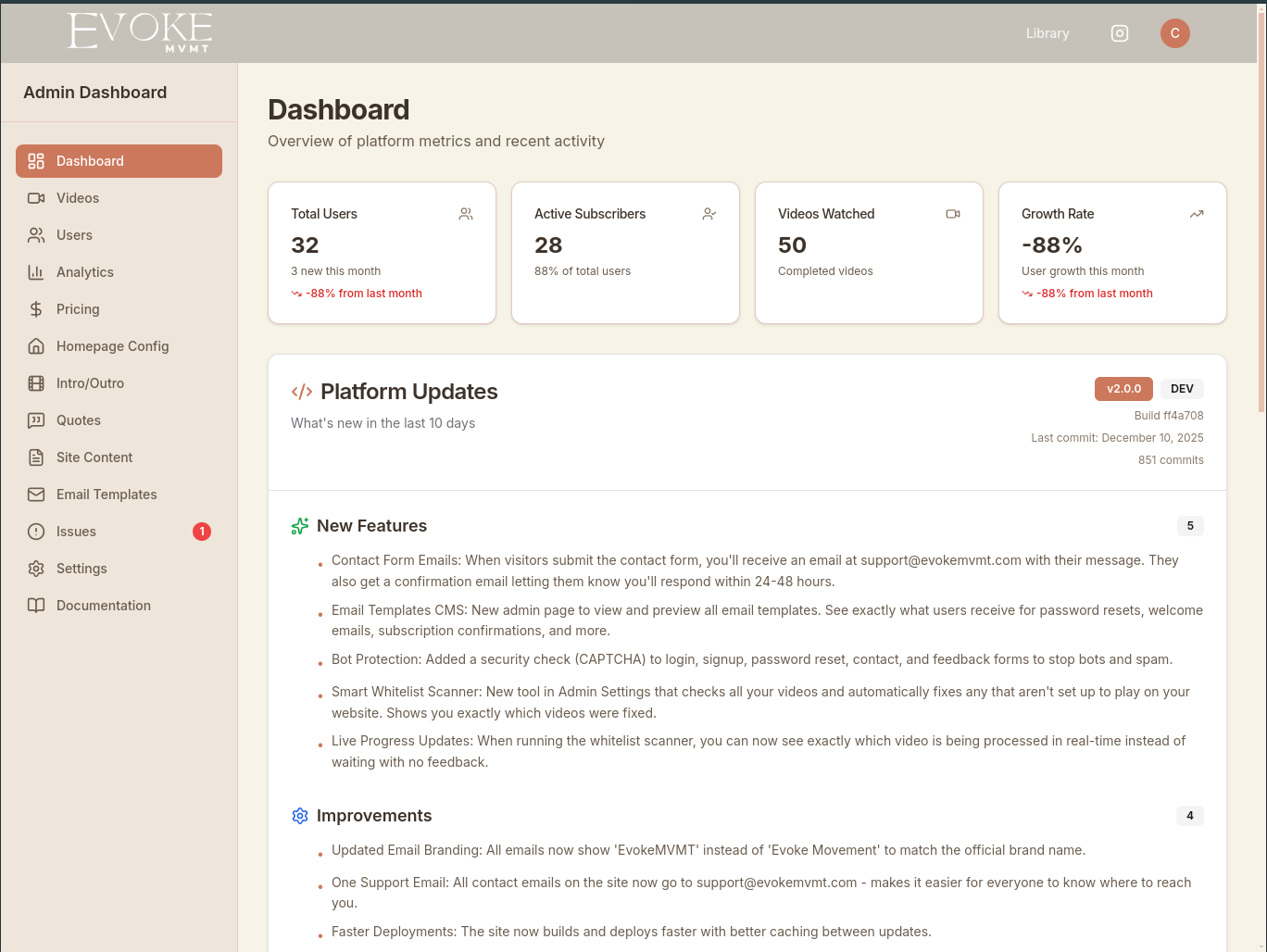 Content management dashboard for instructors